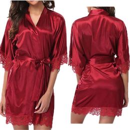 Winter Silk Dress Ladies Women's Lace Sleepwear Robe Summer Middle Lace Sleece Bathrobe Sexy Lingerie Night Gown Thongs252L