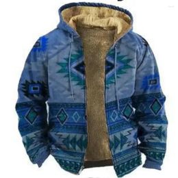 Men's Hoodies Ethnic Style Vintage Winter Zip Up Jackets Tribal Graphics Print Streetwear Outerwear Hooded Zip-up Tracksuit Coat