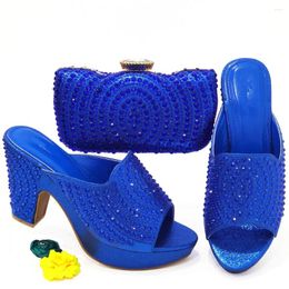Dress Shoes Wonderful Blue 10CM High Heel Women Match Purse With Crystal Decoration African Dressing Pumps And Bag Set CR936