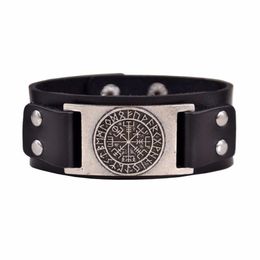 Drop Viking Vegvisir Compass Pendants Bangle Norse Runes Men Jewellery Odin Symbol Leather Bracelet245N
