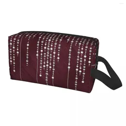 Cosmetic Bags Glitter Burgundy Silver Drop Sparkle Diamond Travel Toiletry Bag Women Rhineston Makeup Beauty Storage Dopp Kit