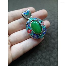 Pendant Necklaces Antique Collection Tibetan Area Backflow Old Silver Inlaid Opal Cloisonne