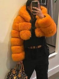 Women's Fur Faux Joskaa Solid Furry Cropped Down Coat Fluffy Zipper Long Sleeve Hooded Jacket Outwear Winter Tops 2023 Streetwear 231018