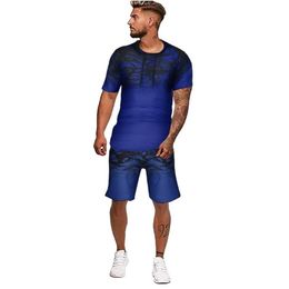 Men's Tracksuits Summer Sportswear Set Short Sleeve T-shirt And Shorts Men Casual Fitness Suit Solid Colour Matching Printed2372