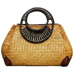 Shoulder Bags Women Straw Bags Female Bamboo Summer Weave andbag Lady andmade Vintage Wood Bag Travel Knied Totes Bagscatlin_fashion_bags