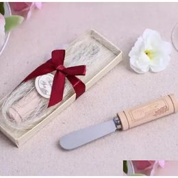 Party Favor Vintage Reserve Stainless Steel Wooden Wine Cork Handle Cheese Spreader Spreaders Wedding Favors Gift Drop Delivery Home Dhxnu
