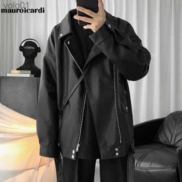 Men's Leather Faux Leather Mauroicardi Spring Black Oversized Leather Biker Jacket Men Casual Loose Korean Fashion 2021 Faux leather Jackets for Men BrandL231018