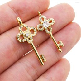 Pendant Necklaces 2023 Exquisite Flower Key Necklace Gold Plated Zircon Accessories DIY Making Vintage Jewelry Gifts