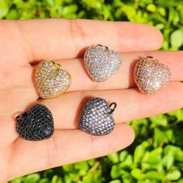 Charms 5pcs 3D Heart Pendant Charm For Woman Jewellery Making Cubic Zirconia Pave Accessory Bracelet Necklace Bangle2511