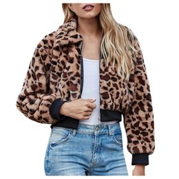 Women's Jackets Fashion Women Leopard Print Plush Short Jacket 2023 Autumn Winter Zipper Faux Fur Jackets Fleece Outwear Streetwear Chaquetas 231018