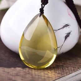 Pendant Necklaces Yellow Natural Crystal Water Drop Pendants Wealthy For Women Men Sweater Chain Necklace Fashion Jewellery