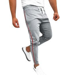 Ankle-Length Linen Plaid Pants Men Hip Hop Mens Joggers Striped Patchwork Casual Drawstring Sweatpants Trouser Long PantsZ413264T