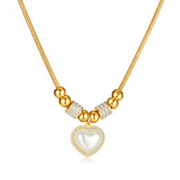 Fashion Acrylic Love Heart Pendant Simple Luxe Zircon Stainless Steel Gold Ball Necklace Snake Chain 18inch