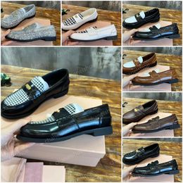 miui leather highquality Brushed Designer Women gingham check fabric loafers fashion Vintageeffect leather penny loafers highquality Outdoor leisure Glitter lo