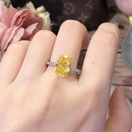 Cluster Rings Personality S925 Silver Yellow Zircon Finger Ring For Women Fashion Contracted Design Daily Wear Party Luxury Jewellery