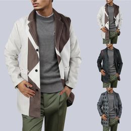 Men's Jackets Clothing Autumn Hoodie Mens Zippe Coat Fleece Winter Length Printed Collar Standing Woolen Jacket Mid Men Long