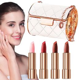 Lipstick Lipstick Set Matte Long Lasting 3/4 Colours Waterproof Lip Sticks With Chain Bag Non-stick Moisturising Lip Pencil Lip Crayon 231017