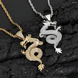 Pendant Necklaces Hip Hop Jewellery Chinese Dragon With Bling CZ Stone Out Zodiac Necklace For Men