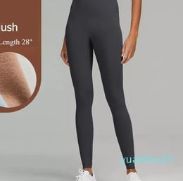 High Waist Plush Fleece Yoga Pants Women Autumn Winter Fitness Thick Leggings Full Length Elastic Hip Lift T-shaped Seamless Running Training Sports Pants