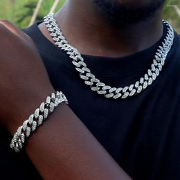Chains 13MM Wide Hip Hop Bling Iced Out Cuban Chain Gold Silver Color Full Rhinestone Paved Miami Metal Necklace For Men Jewelry