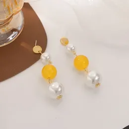 Dangle Earrings Korean Style Fashion Trend Beaded Pearl Long Color Yellow Bead Precious Wild 2023 And Gentle