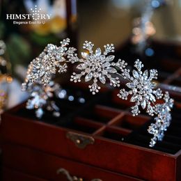 Himstory New Design Snowflake Tiara Crown Wedding Crytal Bridal Tiara Accessories Rhinestone Princess Pageant Hair Jewelries W0104308C