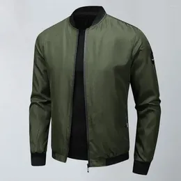 Men's Jackets Men Coat Stand Collar Zipper Closure Jacket With Pockets Casual Spring/fall For Breathable Comfort Solid Colour Style