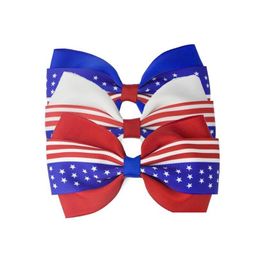 Hair Accessories 4 Inch 4Th Of Jy Flag Bows For Girls With Clips Red Royal White Hairbows Grosgrain Ribbon Stars Stripe4171603 Drop Dhimz