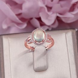 Cluster Rings Fine Jewelry Silver For Women Prehnite 8 7mm Natural Oval Green Gemstone Wedding Ringen 18K Rose Gold Plated R-PR002