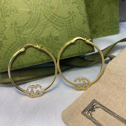 2022 Hoop Earrings brass diamond set letter earrings designer for women fashion gorgeous luxury brand celebrity same style new ear2725