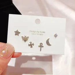 Stud Earrings 2023 Fashion Dainty Star Moon Bee Cross Set Needle Cubic Zircon Earring For Women 6-piece Sets