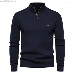 Men's Sweaters Autumn And Winter Sweater Half High Neck Zipper Solid Long Sleeve Pullover British Fashion Casual Knit