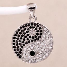 Pendant Necklaces Classic Trendy Gold Plated Round With White Black Zirconia Copper For Women Girls Fashion Jewellery Accessories Wedding