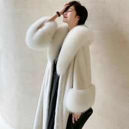 Womens Fur Faux winter fur long mink coat collar casual warm windbreaker 231017