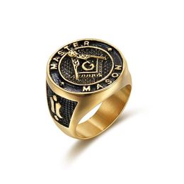 Unique design 316L stainless steel gold mason masonic master ring master mason signet rings Jewellery for men3087