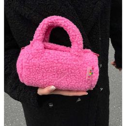 winters Evening Bags Autumn and Winter Fruit Aiins Small Design Children's Fun Pink Lamb Hair Mini Crossbody Sweet Cool Handbag for Women