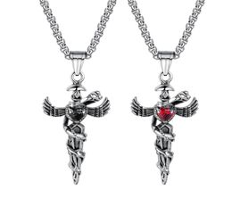 Stainless Steel Caduceus Angel Wing Symbol of Medicine Doctor Nurse Pendant Necklace For Mens Boys6165123