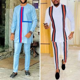 Men's Tracksuits Dashiki Clothes Colour Block Printed Round Neck Long Sleeve Men Outfit African Ethnic Style 2-piece Set Wedding Dress M-4XL