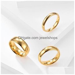 Wedding Rings Wedding Rings 18K Gold Simple Round Tungsten Steel Ring Engagement Male And Female Couple Gift Jewelry Ring Dhapr