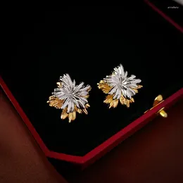 Stud Earrings Korea&Japanese Style Jewellery Metal Flower For Women Fashion Accessories Double Wear Gold Plated