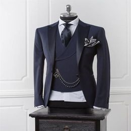 Navy Blue Men Blazer Business Modern Men Suit With Pants Slim Fit Wedding Suits For Men Prom Formal Jacket Tuxedo Costume custom 3249D