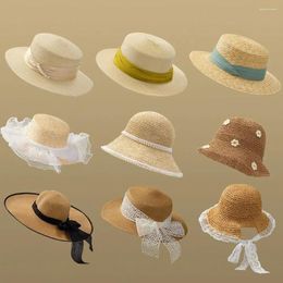 Wide Brim Hats Women Summer Visors Hat Foldable Sun Large Beach Fashion Straw Chapeau Female UV Protection Cap