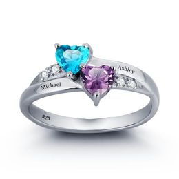 yizhan Birthday Gift Customised & Personalised Birthstone Rings Engraved Promise Heart Rings For Her 925 Sterling Silver Name2597