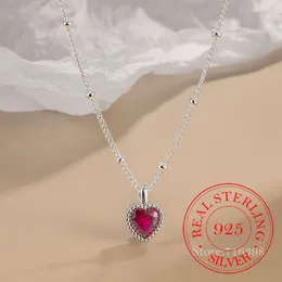 Pendants 925 Sterling Silver Mini Heart Red Corundum Pendant Necklaces For Women Female Chokers Jewellery Collares Para Mujer