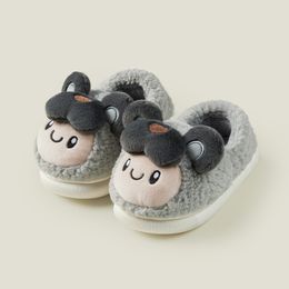 Children's cotton shoes cartoon girl Bear cotton slippers Student home boy warm cotton slippers with velvet cute grey