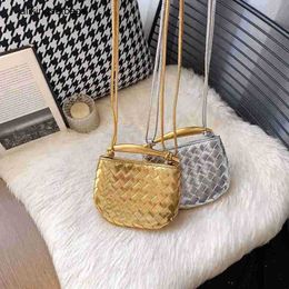 BottegassVenetas Sardine Bag Sardine Woven Bag Leather Sardine Summer 2023 New Gold Handbag frj