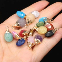 Pendant Necklaces 2pcs Natural Stone Agates Crystal Bean Shape Rose Quartzs/ Amethysts DIY For Necklace Or Jewelry Making Size 19x10mm