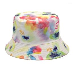 Berets Graffiti Tie Dye Bucket Hat For Men Women Reversible Fashion Hip Hop Fisherman Bob Street Outdoor Travel Boy Girl Panama
