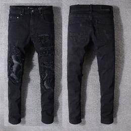 Fashion Men's Jeans Runway Slim Racer Biker Jeans #1133 Hiphop Skinny Men Denim Ripped Joggers Pants Male Wrinkle Jean Trouse2451