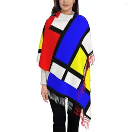 Scarves Women's Scarf With Tassel Mondrian Minimalism Long Winter Warm Shawl And Wrap Geometric Geometry Daily Wear Pashmina